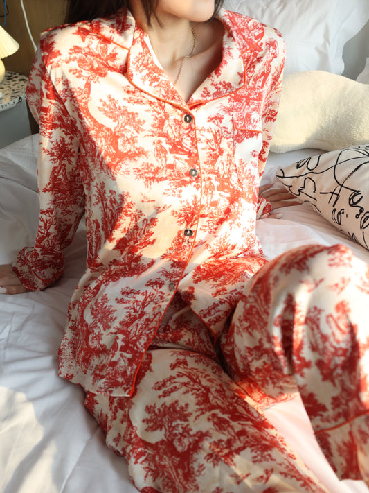 缎面长睡衣套装