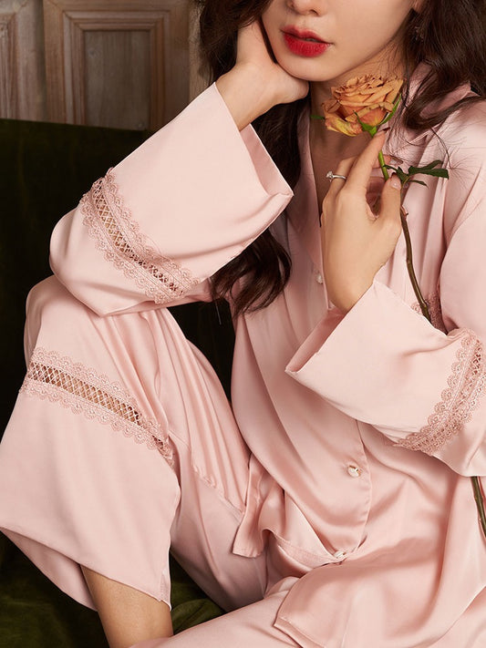 缎面长睡衣套装