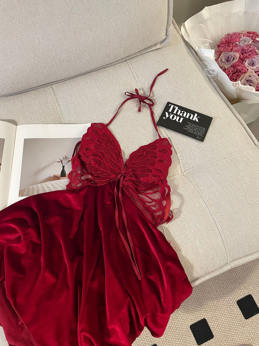 Butterfly Velvet Slip Dress - Lunior - -