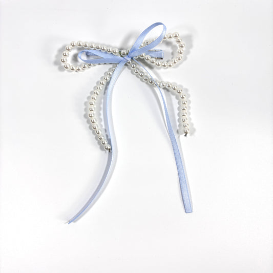 PEARL BOW BARRETTE IN BLUE