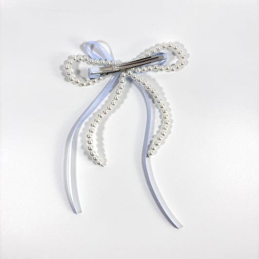 PEARL BOW BARRETTE IN BLUE