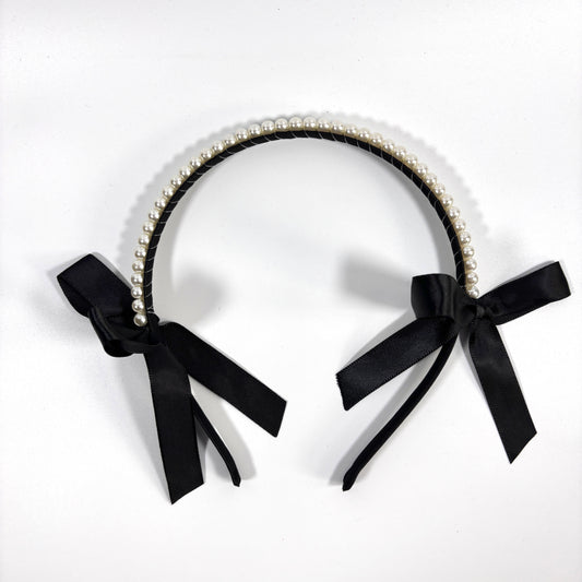 PEARLHEADBAND IN BLACK BOW