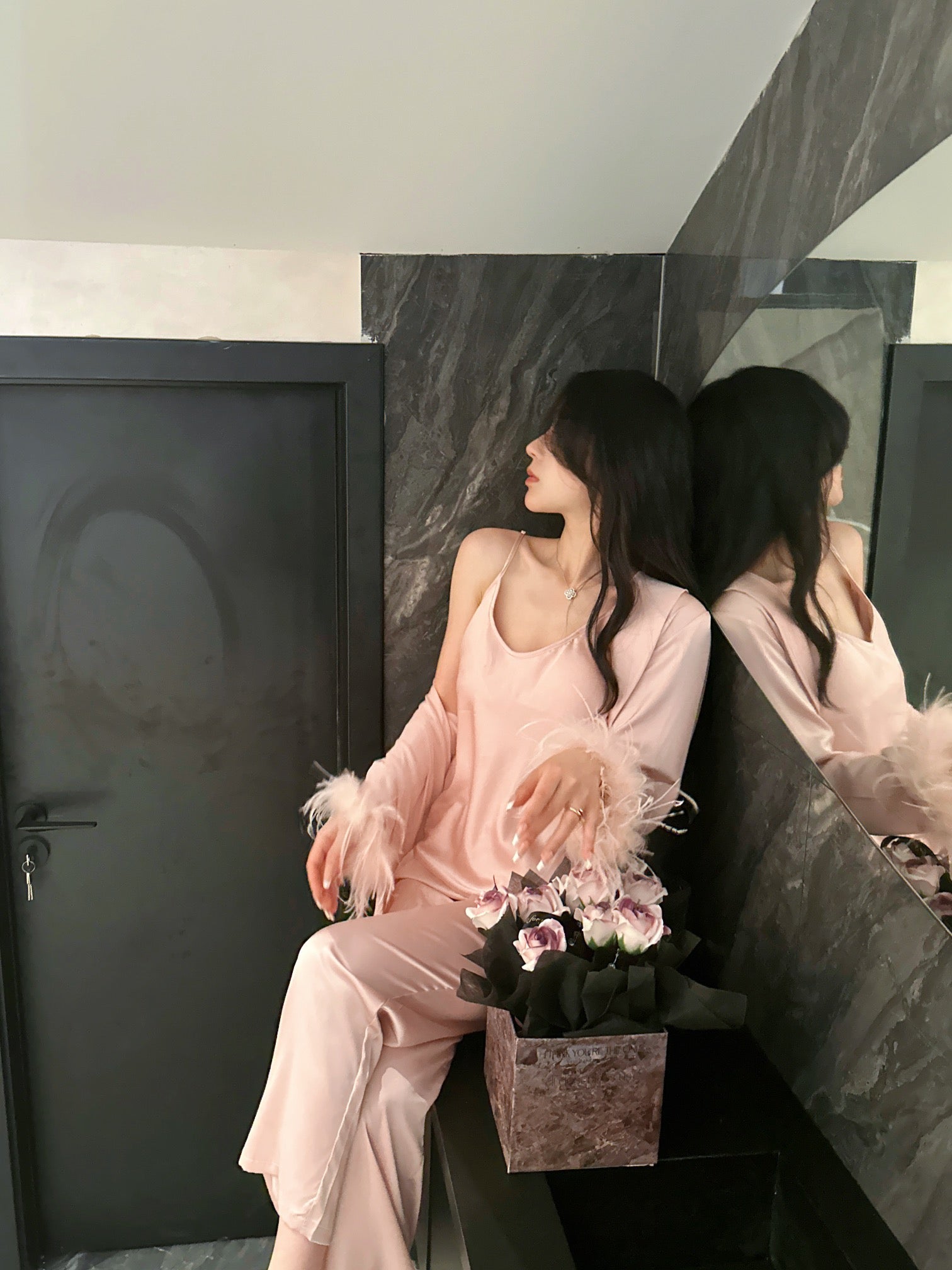 3 piece satin pj set clearance