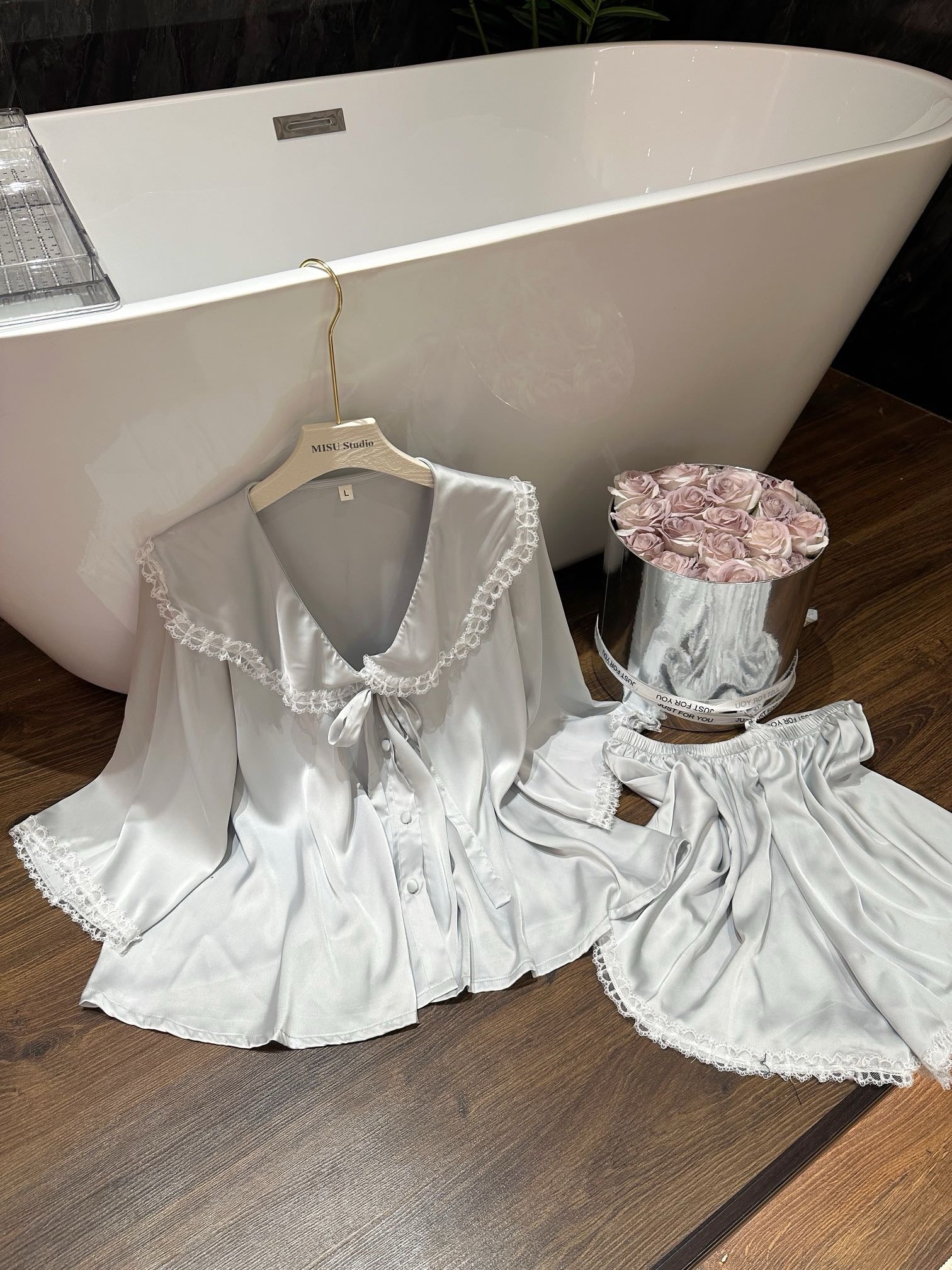 Long Satin Pajama Set - Lunior -  - 