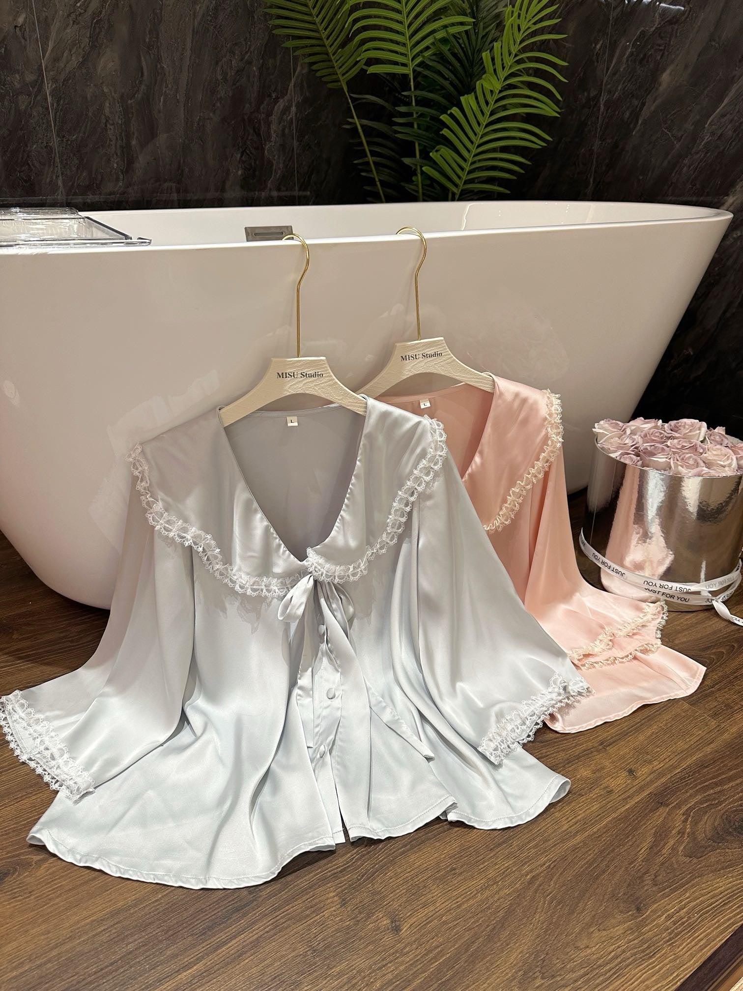 Long Satin Pajama Set - Lunior -  - 