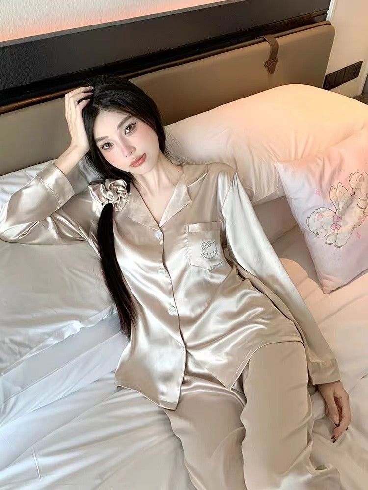 Long Satin Pajama Set - Lunior -  - 