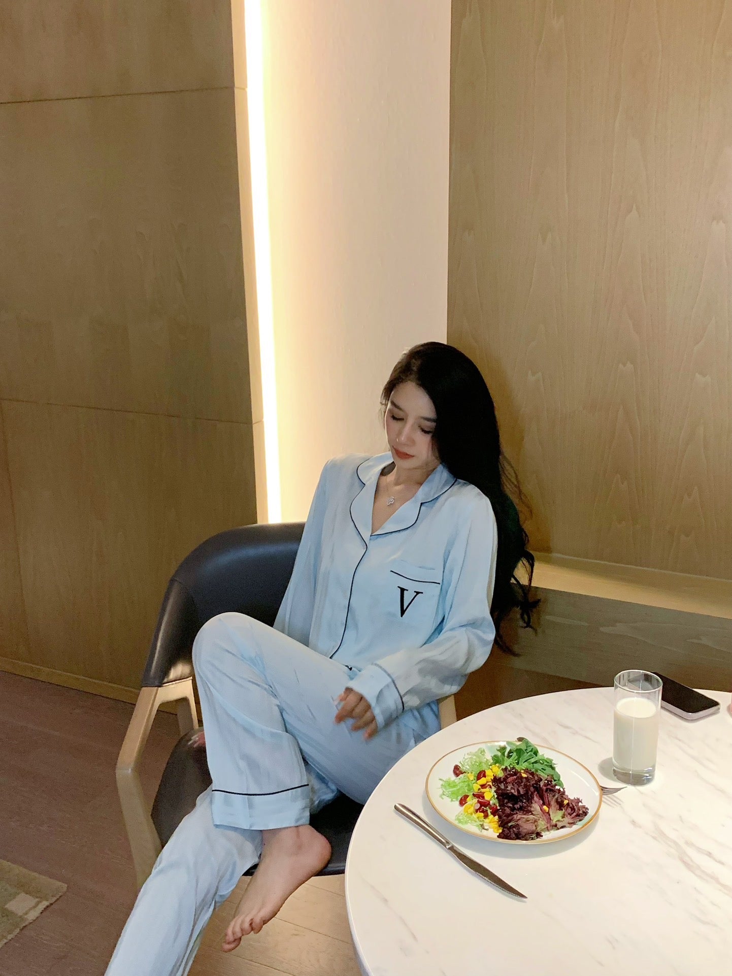 Long Satin Pajama Set - Lunior -  - 