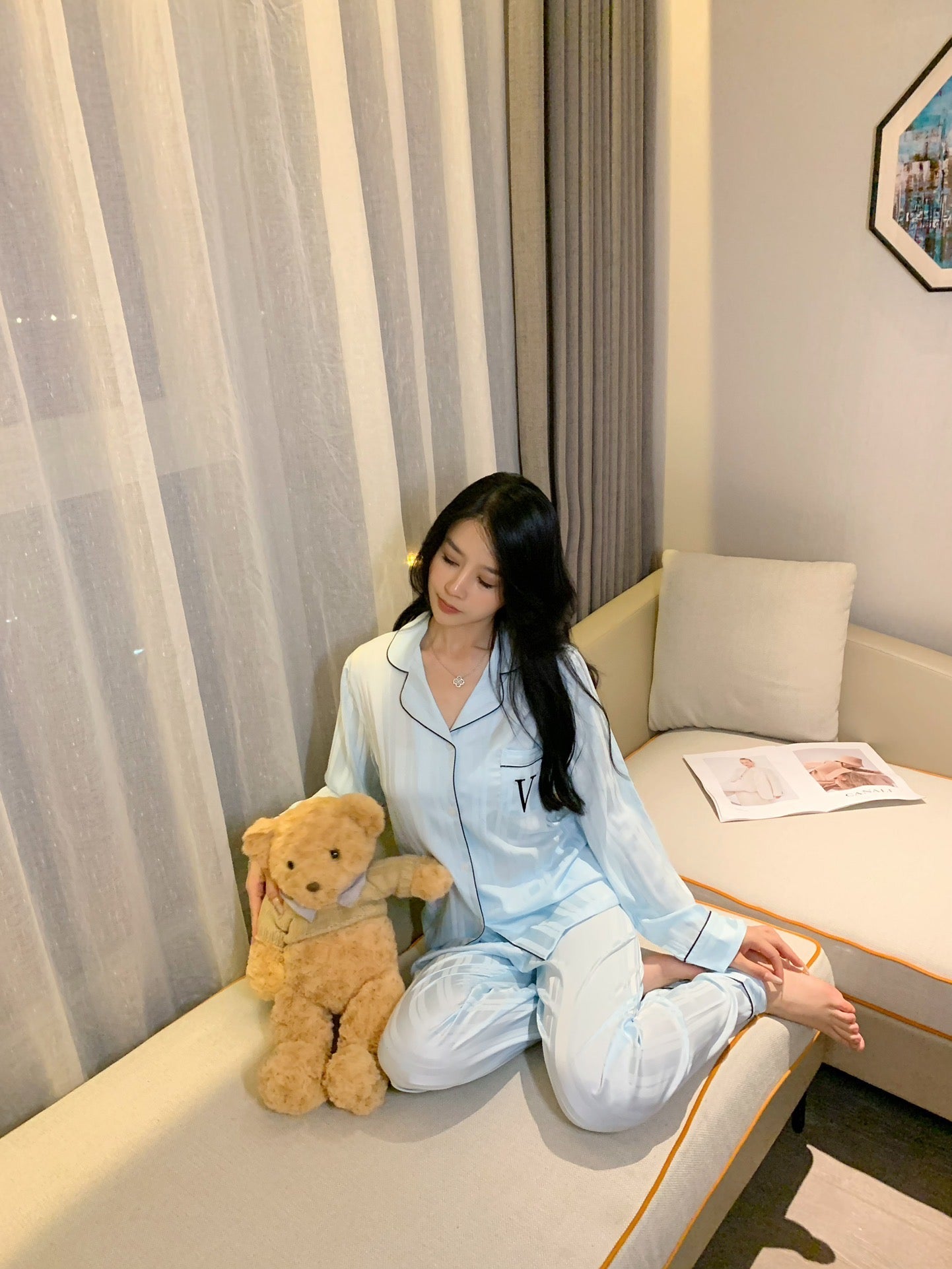Long Satin Pajama Set - Lunior -  - 
