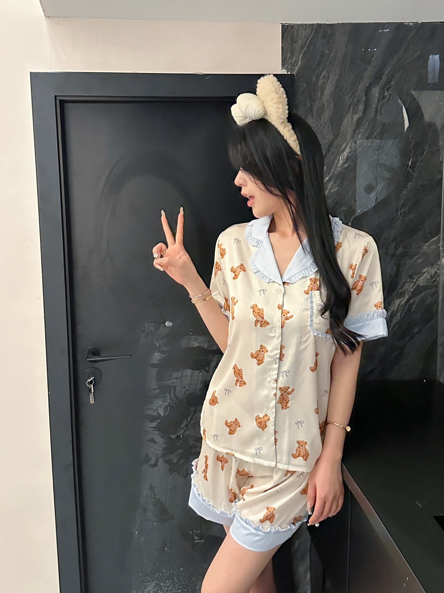 Short Satin Pajama Set - Lunior -  - 